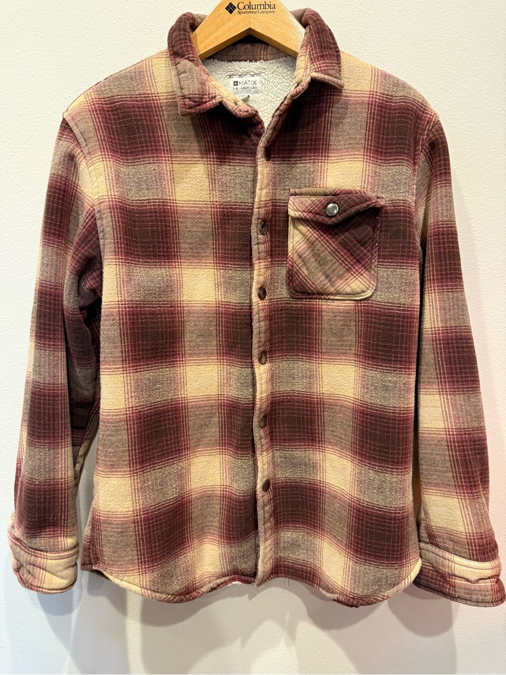 Matix Men's Plaid Button-Down Shirt Jacket - Burgundy & Cream